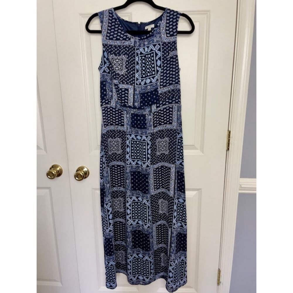 Talbots Petites 8P Blue Paisley Maxi Dress Sleeveless Beachy‎ Flowy Date Night
